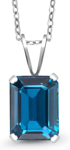 Gem Stone King 925 Sterling Silver London Blue Topaz Pendant Necklace For Women (2.30 Cttw, Emerald Cut 9X7MM, Gemstone Birthstone with 18 Inch Silver Chain) in Saudi Arabia