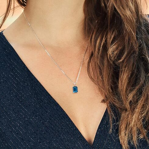 Gem Stone King 925 Sterling Silver London Blue Topaz Pendant Necklace For Women (2.30 Cttw, Emerald Cut 9X7MM, Gemstone Birthstone with 18 Inch Silver Chain) in Saudi Arabia