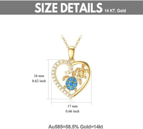 قلادة من الذهب عيار 14 قيراط للام والابنة للام والابنة بدلاية على شكل قلب اوبال وسلحفاة البحر للام والطفل لعيد الام، 16 انش - 18 انش, ذهب, مكعب زركونيا in Kuwait