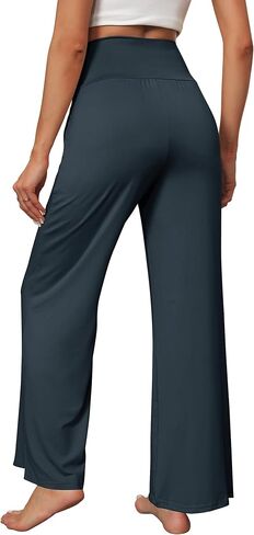 DIBAOLONG بنطال ذو قصة أرجل واسعة للنساء بنطال يوجا فضفاض غير رسمي مريح كروس عالي الخصر بنطلون طويل مع جيوب in Kuwait