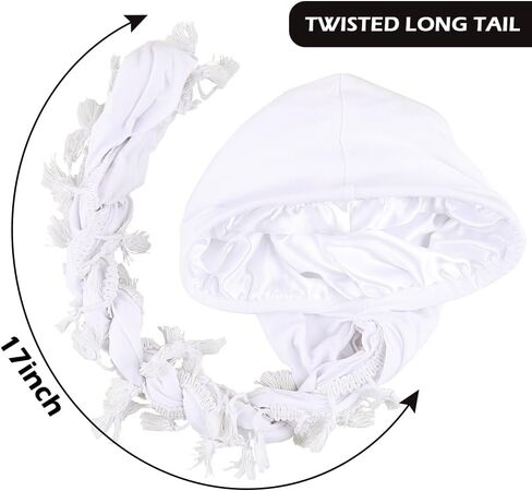 ELIHAIR Halo Turban for Men and Women Vintage Elastic Twisted Durags Satin Lined Head Wraps White in Kuwait
