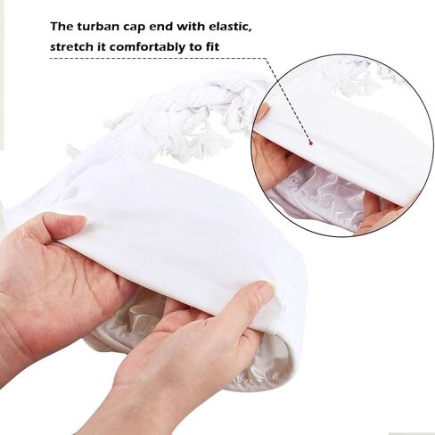 ELIHAIR Halo Turban for Men and Women Vintage Elastic Twisted Durags Satin Lined Head Wraps White in Kuwait
