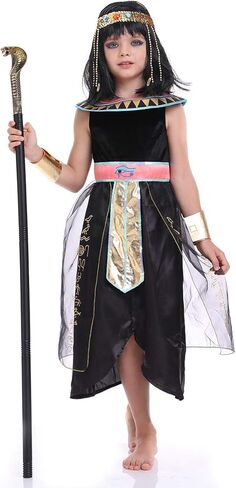 زي كليوباترا المصري للفتيات، زي ملكة النيل الوردي والأسود للهالوين للأطفال، فستان الأميرة الفرعون التاريخي in Kuwait