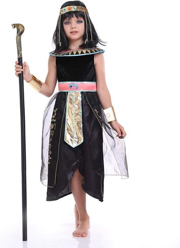 زي كليوباترا المصري للفتيات، زي ملكة النيل الوردي والأسود للهالوين للأطفال، فستان الأميرة الفرعون التاريخي in Kuwait