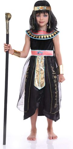 زي كليوباترا المصري للفتيات، زي ملكة النيل الوردي والأسود للهالوين للأطفال، فستان الأميرة الفرعون التاريخي in Kuwait