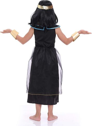 زي كليوباترا المصري للفتيات، زي ملكة النيل الوردي والأسود للهالوين للأطفال، فستان الأميرة الفرعون التاريخي in Kuwait