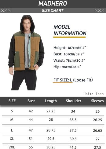 MADHERO Mens Hybird Jacket Patchwork Lightweight Hooded Insulated Sweatshirt Zip Up in Kuwait