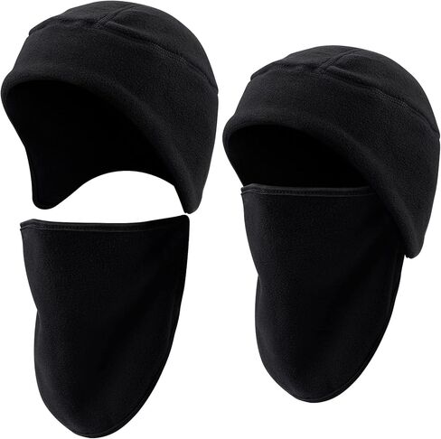 قبعة 2 في 1، 2 قطعة من الصوف الملون عالي الوضوح 2 في 1 قبعة صغيرة مع قناع للرجال والنساء للتزلج في الهواء الطلق، مقاس واحد (برتقالي فلورسن)، برتقالي فلورسنت، مقاس واحد in Kuwait