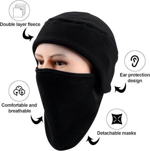 قبعة 2 في 1، 2 قطعة من الصوف الملون عالي الوضوح 2 في 1 قبعة صغيرة مع قناع للرجال والنساء للتزلج في الهواء الطلق، مقاس واحد (برتقالي فلورسن)، برتقالي فلورسنت، مقاس واحد in Kuwait