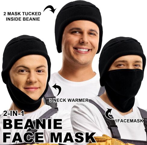 قبعة 2 في 1، 2 قطعة من الصوف الملون عالي الوضوح 2 في 1 قبعة صغيرة مع قناع للرجال والنساء للتزلج في الهواء الطلق، مقاس واحد (برتقالي فلورسن)، برتقالي فلورسنت، مقاس واحد in Kuwait