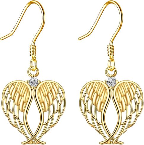 KECHO 14k Solid Gold Guardian Angel Wings Dangle Earrings for Women, Fine Jewelry Birthday Gifts for Girls Daughter Teens, Yellow Gold, gold in Saudi Arabia
