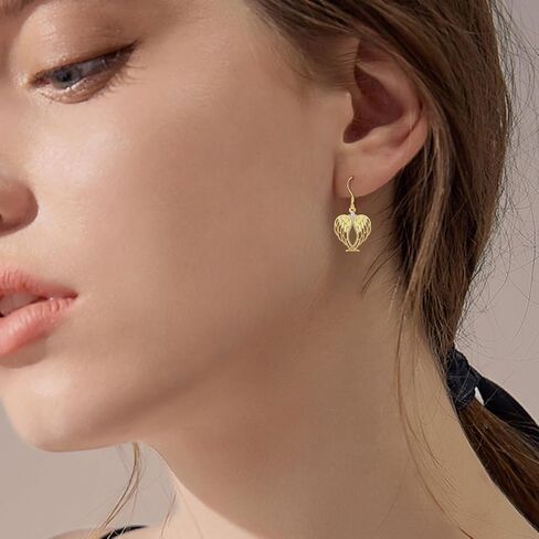 KECHO 14k Solid Gold Guardian Angel Wings Dangle Earrings for Women, Fine Jewelry Birthday Gifts for Girls Daughter Teens, Yellow Gold, gold in Saudi Arabia