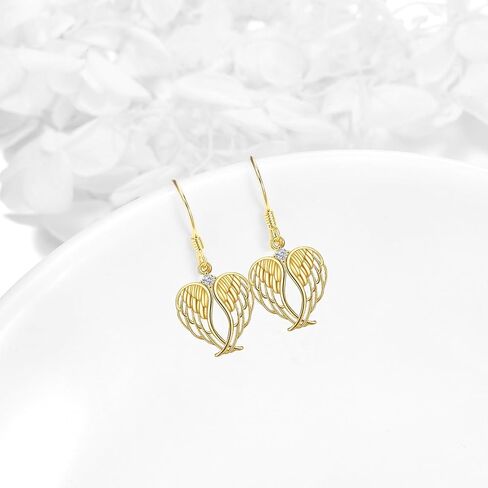 KECHO 14k Solid Gold Guardian Angel Wings Dangle Earrings for Women, Fine Jewelry Birthday Gifts for Girls Daughter Teens, Yellow Gold, gold in Saudi Arabia