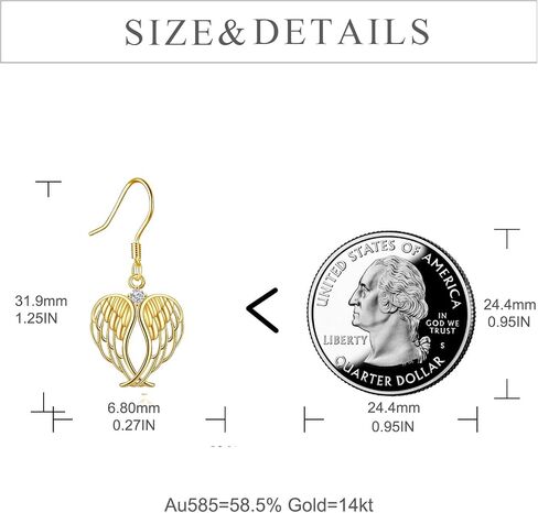 KECHO 14k Solid Gold Guardian Angel Wings Dangle Earrings for Women, Fine Jewelry Birthday Gifts for Girls Daughter Teens, Yellow Gold, gold in Saudi Arabia