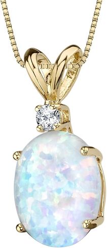 PEORA 14K Yellow Gold Created White Opal with Genuine Diamond Pendant for Women, Elegant Solitaire, Oval Shape, 10x8mm, 1 Carat total in Saudi Arabia