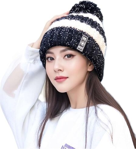 Wander Agio Women Winter Warm Crocheted Hat Windproof Beanies Caps Thick Fleece Lining Cold Weather Wool Knit Beanie in Kuwait