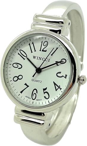 ساعة Wincci للسيدات الكلاسيكية ذات الهيكل الدائري المعدني وسوار كوارتز تناظري أنيق بمينا أبيض مع أرقام سوداء سهلة القراءة وساعة سوداء وعقارب ثانية in Kuwait
