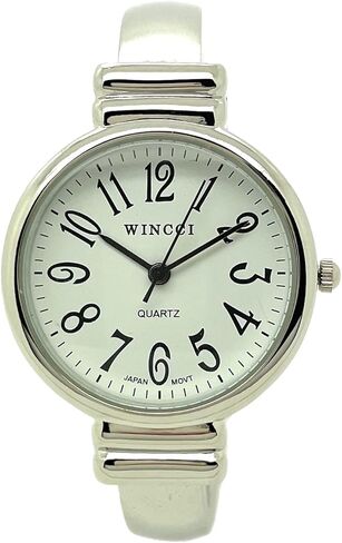 ساعة Wincci للسيدات الكلاسيكية ذات الهيكل الدائري المعدني وسوار كوارتز تناظري أنيق بمينا أبيض مع أرقام سوداء سهلة القراءة وساعة سوداء وعقارب ثانية in Kuwait