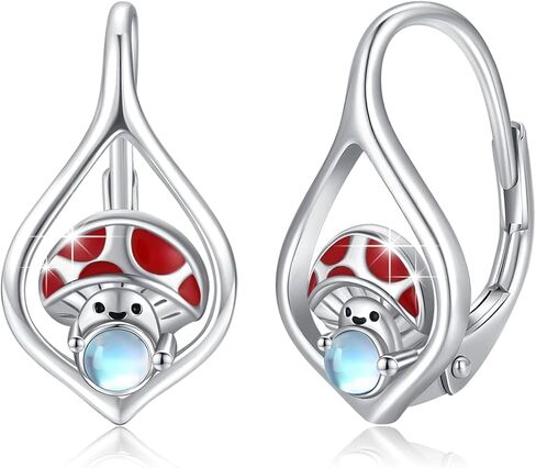Mushroom Earrings S925 Sterling Silver Moonstone Earrings Leverback Earrings for Women Mushroom Jewelry Moonstone Earrings for Girls Mom Daughter Girlfriend, Sterling Silver, No Gemstone in Kuwait