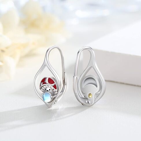 Mushroom Earrings S925 Sterling Silver Moonstone Earrings Leverback Earrings for Women Mushroom Jewelry Moonstone Earrings for Girls Mom Daughter Girlfriend, Sterling Silver, No Gemstone in Kuwait