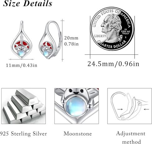 Mushroom Earrings S925 Sterling Silver Moonstone Earrings Leverback Earrings for Women Mushroom Jewelry Moonstone Earrings for Girls Mom Daughter Girlfriend, Sterling Silver, No Gemstone in Kuwait