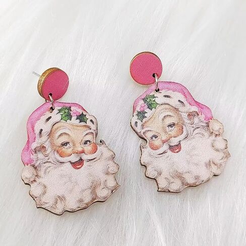 عيد الميلاد موضوع قطرة خشبية تتدلى الأقراط سانتا كلوز قوس قزح شجرة عيد الميلاد حافلة شاحنة النيون البقرة متعددة لطيف الطباعة للنساء الفتيات اليدوية عيد الميلاد السنة الجديدة مجوهرات احتفالية in Kuwait