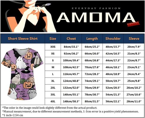 AMOMA V-Neck Short Sleeve Halloween Nurse Tops with Two Pockets Scrub Shirts for Women in Kuwait