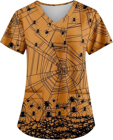 AMOMA V-Neck Short Sleeve Halloween Nurse Tops with Two Pockets Scrub Shirts for Women in Kuwait