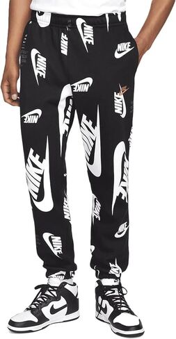 بنطال رياضي أسود من Nike للرجال Club+ AOP Swoosh Fleece (الولايات المتحدة، Alpha، XX-Large، عادي، عادي، قياسي، أسود/أبيض) in Saudi Arabia