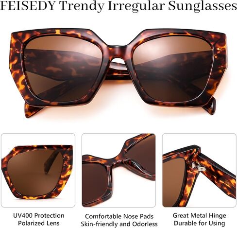 FEISEDY Trendy Polarized Sunglasses, Oversized Irregular TR Frame for Women Men, Retro Shades UV400 B0016 in Saudi Arabia