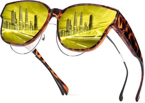 Oversized Night Vision Driving Glasses Fit Over Glasses for Men Women, Anti Glare Polarized Nighttime Glasses TS8001 in Saudi Arabia