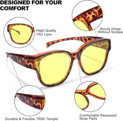 Oversized Night Vision Driving Glasses Fit Over Glasses for Men Women, Anti Glare Polarized Nighttime Glasses TS8001 in Saudi Arabia