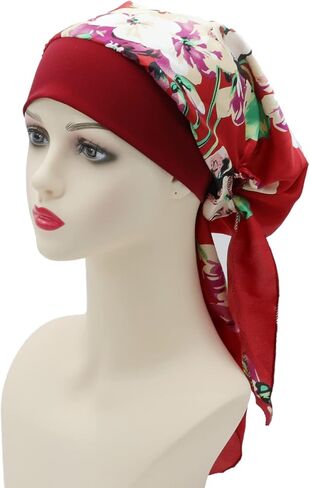 4 قطع من وشاح الرأس الكيميائي المربوط مسبقًا، قبعة صغيرة على شكل جمجمة لأغطية الرأس، باندانا للنساء اللاتي يعانين من تساقط الشعر in Saudi Arabia