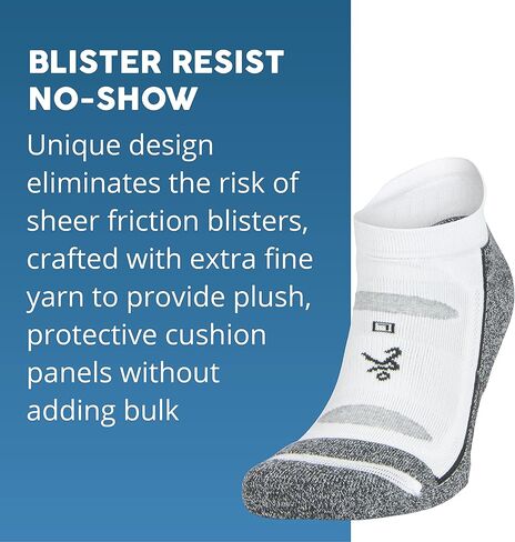 Balega Blister Resist No-Show، عروة للكعب، جورب للجري للرجال والنساء (زوجان، مائي وأبيض) in Kuwait