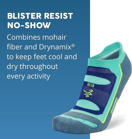 Balega Blister Resist No-Show، عروة للكعب، جورب للجري للرجال والنساء (زوجان، مائي وأبيض) in Kuwait