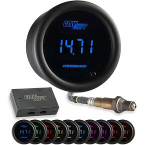 GlowShift 10 Color Digital Wideband Air/Fuel Ratio AFR Gauge - Includes Oxygen Sensor, Data Logging Output & Weld-in Bung - Multi-Color LED Display - Tinted Lens - 2-1/16" (52mm)
