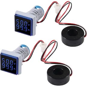 AITRIP 2Pack LED Display Voltmeter, Square Dual Display Voltmeter and Ammeter LED Digital Voltage Gauge AC 60-500V 0-100A Current Meter Indicator