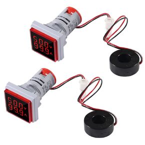 AITRIP 2Pack LED Display Voltmeter, Square Dual Display Voltmeter and Ammeter LED Digital Voltage Gauge AC 60-500V 0-100A Current Meter Indicator
