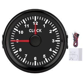 Aramox Dial Clock Meter,2in/52mm Clock Gauge Instrument 0‑12 Hourmeter Red Backlight 12V/24V for Car Boat Yacht Motorcycle(Black Dial Black Frame)