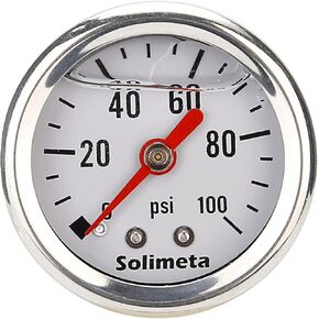 Solimeta 1.5" Dial Size, Oil Filled, Fuel Pressure Gauge 1/8 NPT, Inline Fuel Pressure Gauge, Automotive Replacement Fuel Pressure Gauge, 304 Stainless Steel Case, 0-15Psi, -3-2-3%