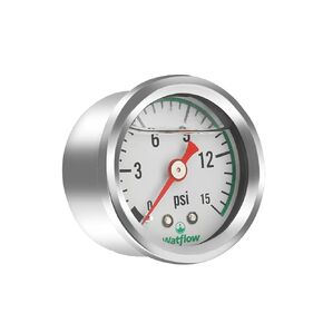 Watflow Liquid Filled Fuel Pressure Gauge, 1-1/2" Dial Size, 1/8"NPT Center Back Connection, Stainless Steel Shell with 0-100psi.