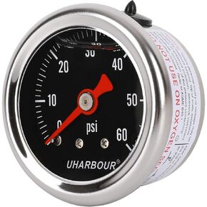 Glycerin Filled Fuel Pressure Gauge with 304 Stainless Steel Case, 1-1/2" Black Dial, 0-15Psi, High Accuracy, 1/8"NPT Center Back Mount… in Kuwait