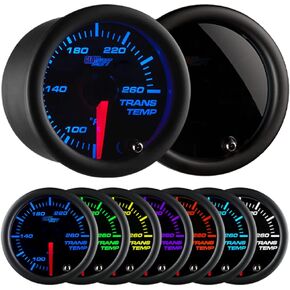 GlowShift Tinted 7 Color 260 F Transmission Temperature Gauge Kit - Includes Electronic Sensor - Black Dial - Smoked Lens - for Car & Truck - 2-1/16" 52mm