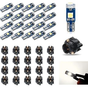 Pack-20 T5 LED Car Dashboard Lights, 3030-3SMD Light Bulb Replacement with Twist Lock Socket, LED Bulb for Car Instrument Cluster Dashboard Panel Gauge Indicator (Ice Blue)