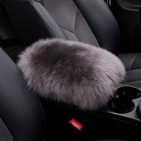 LLB Auto Center Console Cover Pad Universal Fit for SUV/Truck/Car, Genuine Sheepskin Wool Fur Car Armrest Seat Box Cover, Furry Fluffy Auto Armrest Cover Protector (Black)