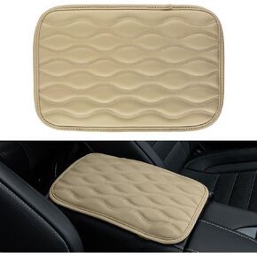 Amiss Auto Center Console Pad, Universal Waterproof Car Armrest Seat Box Cover, Car Interior Accessories, Leather Auto Armrest Cover Protector for Most Vehicle, SUV, Truck, Car (Beige)