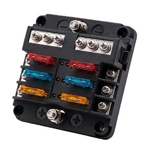 6 Way Fuse Block, 12 Volt Waterproof Boat Fuse Panel with LED Warning Indicator Damp-Proof Cover, Compatible with Car Motorcycle RV Truck Marine Golf Cart, DC 12-24V, 12 pcs Fuse Included