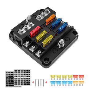 Geloo 12 Way Fuse Blocks 12 Volt Automotive, Marine Fuse Block with LED Indicator, ATC/ATO Waterproof Blade Fuses Box, Boat Fuse Panels Fuse Holder for Marine