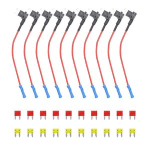 Recoil FT2-10 10 Pack 12V Car Add-a-Circuit Fuse Tap Adapter Mini ATS Blade Fuse Holder with 10pcs 10A, 20A Fuses
