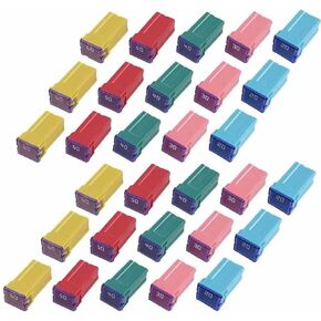30 pc Automotive Combination Low and Tall/STD Profile Box Shaped Assortment Fuse Kit for Ford, Chevy/GM, Nissan, and Toyota Pickup Trucks, Cars and SUVs